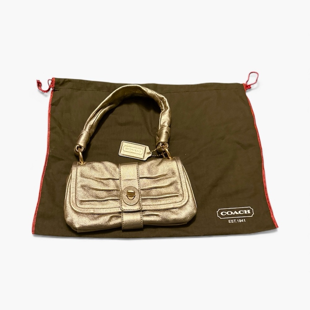 Coach Vintage Metallic Platinum Gold Leather Shoulder Bag